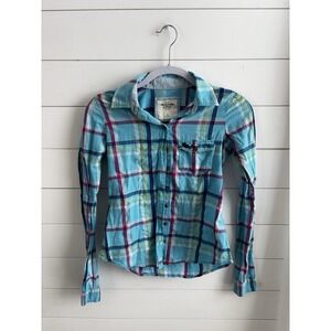 Abercrombie Kids Girls Blue and Pink Button Down‎ Shirt Size Xs 0398